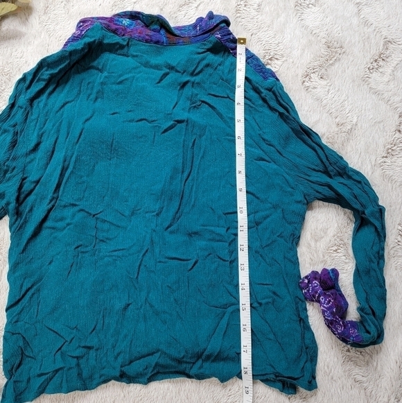 Vintage CM Shapes Turquoise Blue Green Patchwork Button Up Blouse Size 6 - Picture 7 of 8